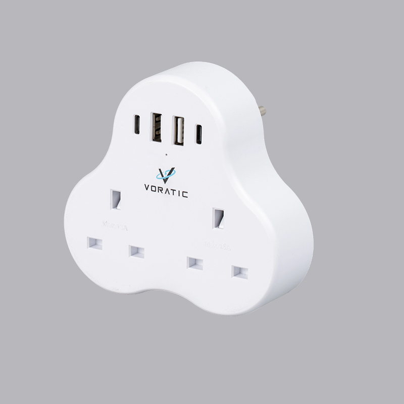VT-923-DE RA go dtí an Ghearmáin, 2 soicéad, 2 calafoirt USB, 2 adapter calafoirt typeC